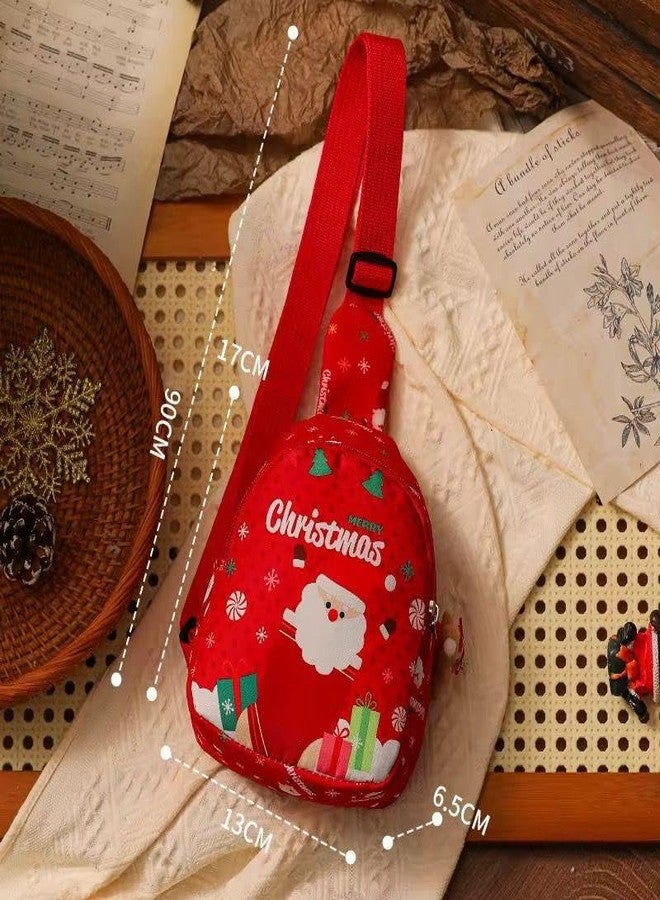GlitreepropsKids Red Christmas Sling Bag, Mini Crossbody Backpack with Santa, Snowflake & Reindeer Print, Adjustable Strap, 17x13x6.5 cm - Image 3